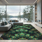 Emerald Green Peacock Feather Fan Rug