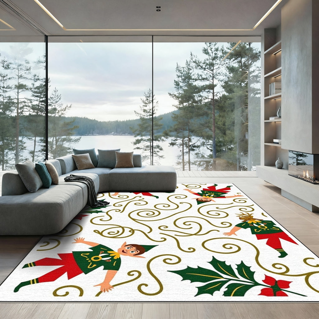 Whimsical Elf Holly Swirl Holiday Rug