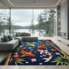 Zen Koi Pond with Falling Blossoms Rug