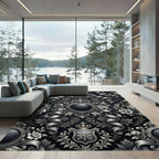 Ornate Silver Floral Emblem Rug