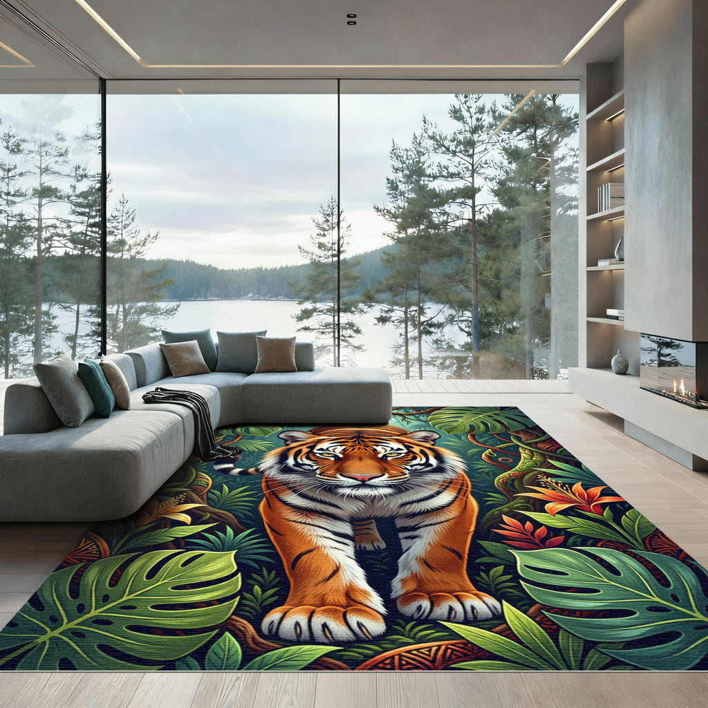 Vibrant Tiger Tropical Jungle Foliage Rug