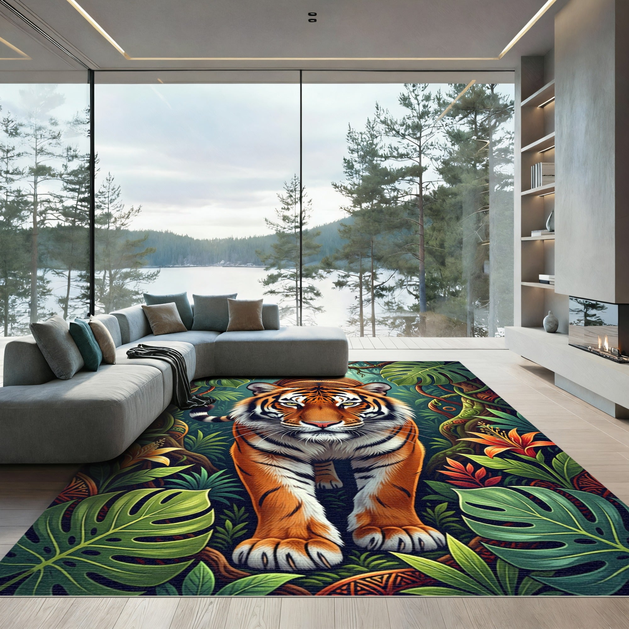 Vibrant Tiger Tropical Jungle Foliage Rug