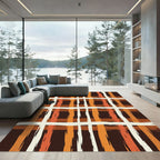 Rustic Earthy Plaid Brushstroke Grid Rug