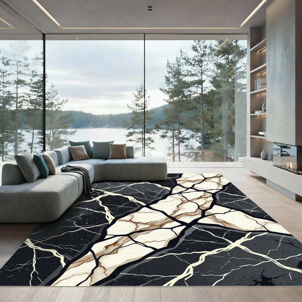 Modern Black and White Geode Abstract Rug