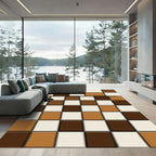 Modern Brown Cream Grid Rug