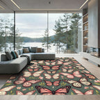 Whimsical Blush Butterfly Woodland Garden Rug