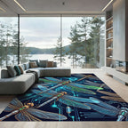 Neon Cyber Dragonfly Circuitry Art Rug