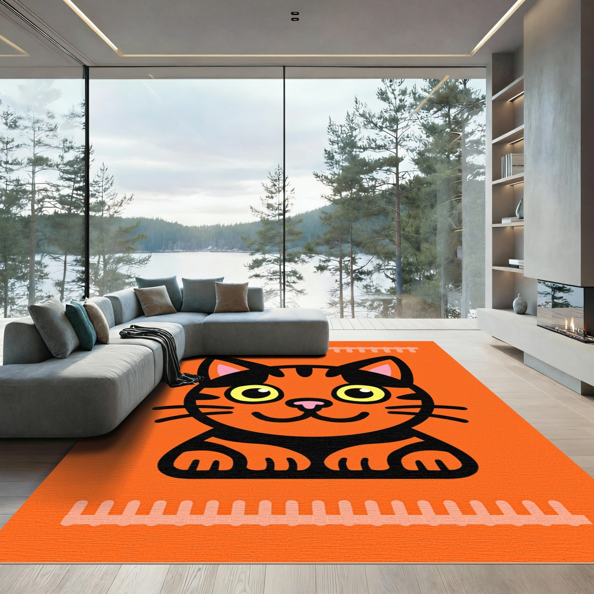 Cute Orange Tabby Cat Face Rug