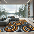 Modern Golden Gray Swirl Abstract Art Rug