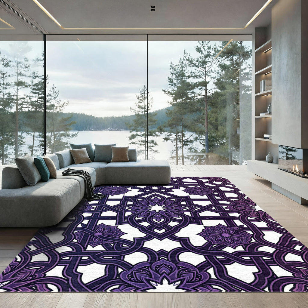 Deep Violet Ornate Geometric Floral Rug