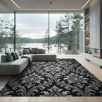 Classic Silver Damask Scroll Rug