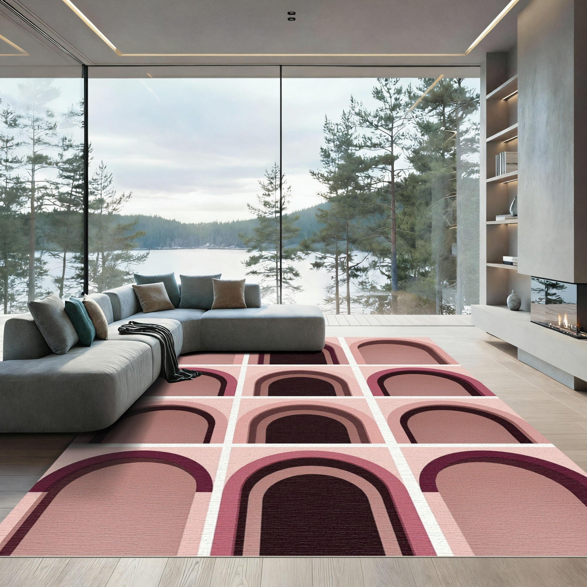 Modern Pink Archway Layers Rug
