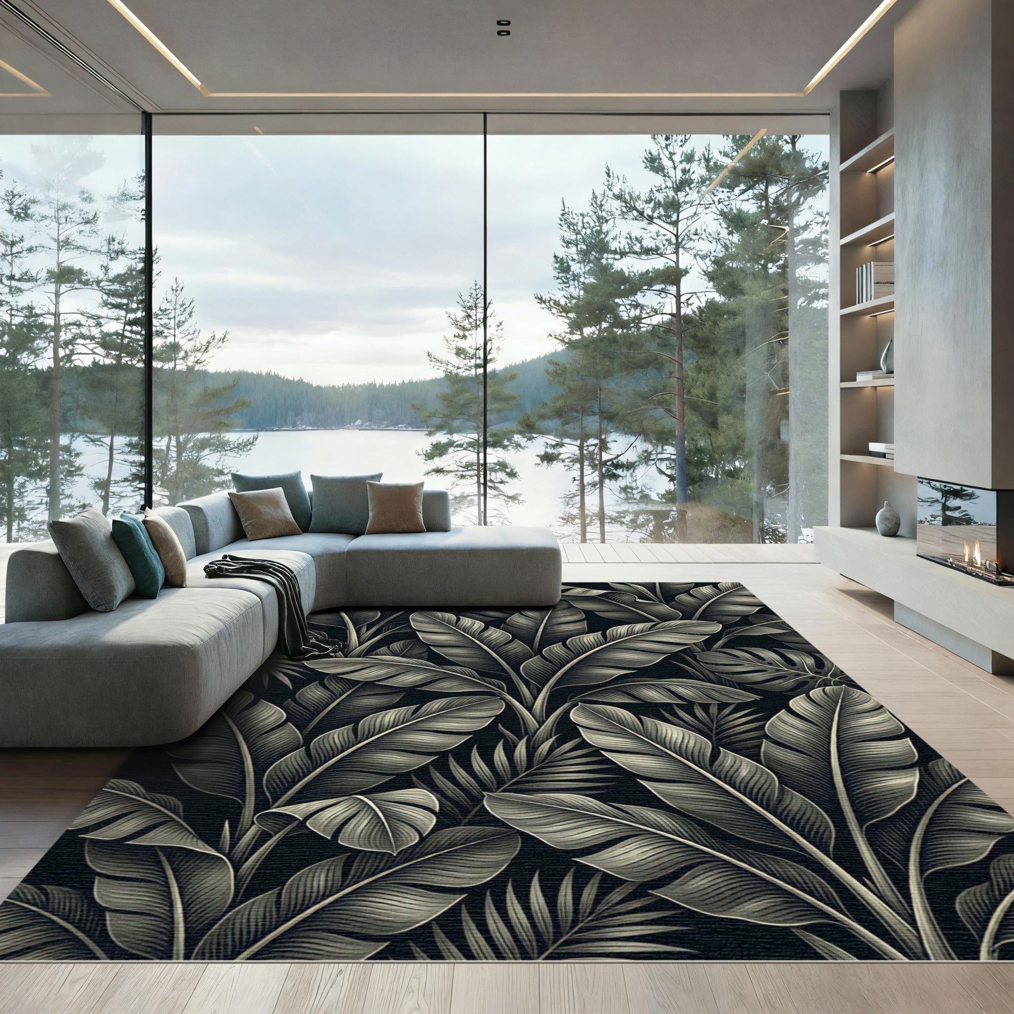 Monochromatic Tropical Banana Leaf Harmony Rug