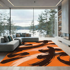 Bold Amber Black Abstract Brushstroke Rug