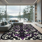 Elegant Black and Purple Baroque Scroll Rug