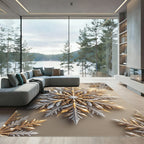 Golden Silver Radiant Snowflake Star Rug