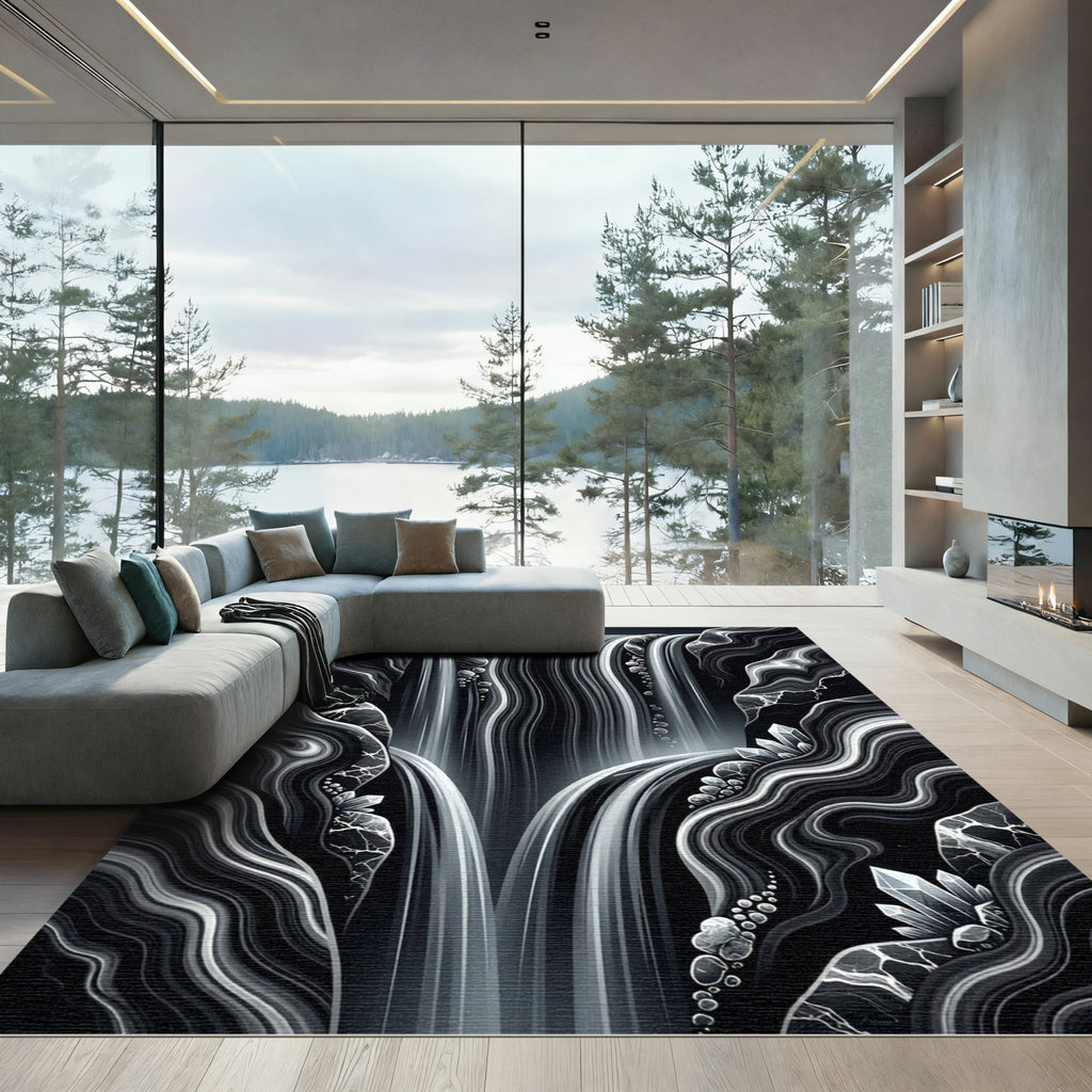 Monochromatic Crystal Waterfall Cliffs Rug