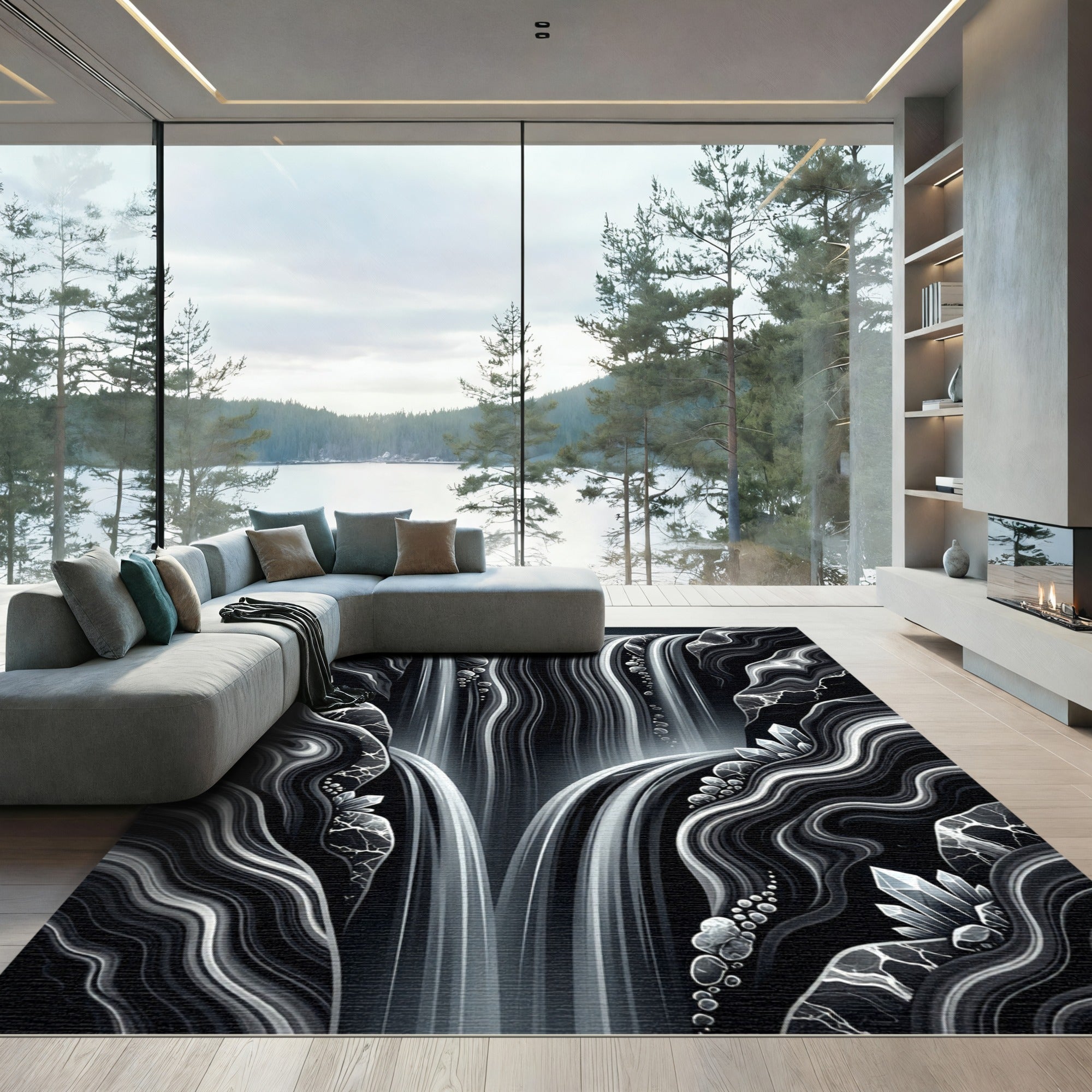 Monochromatic Crystal Waterfall Cliffs Rug