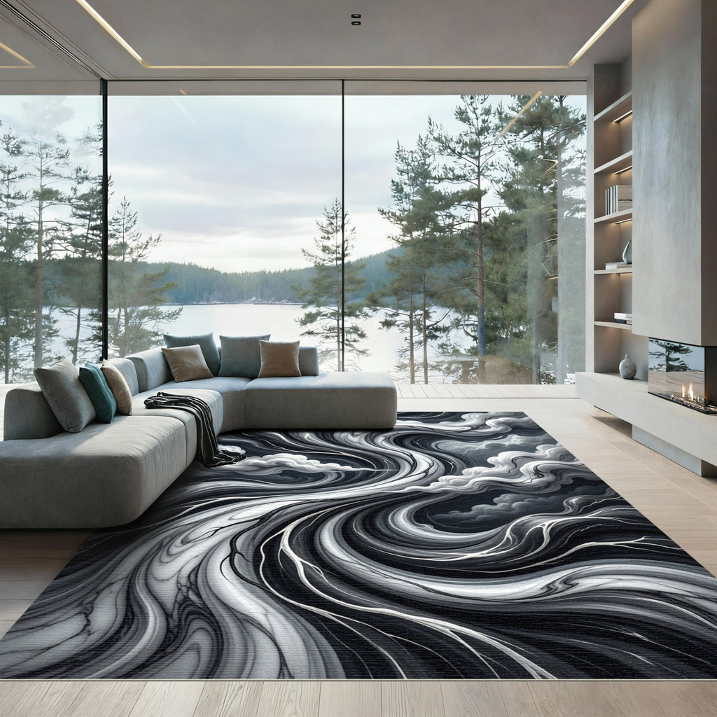 Monochromatic Swirling Cloud Branch Rug
