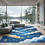 Celestial Blue Starry Night Clouds Rug