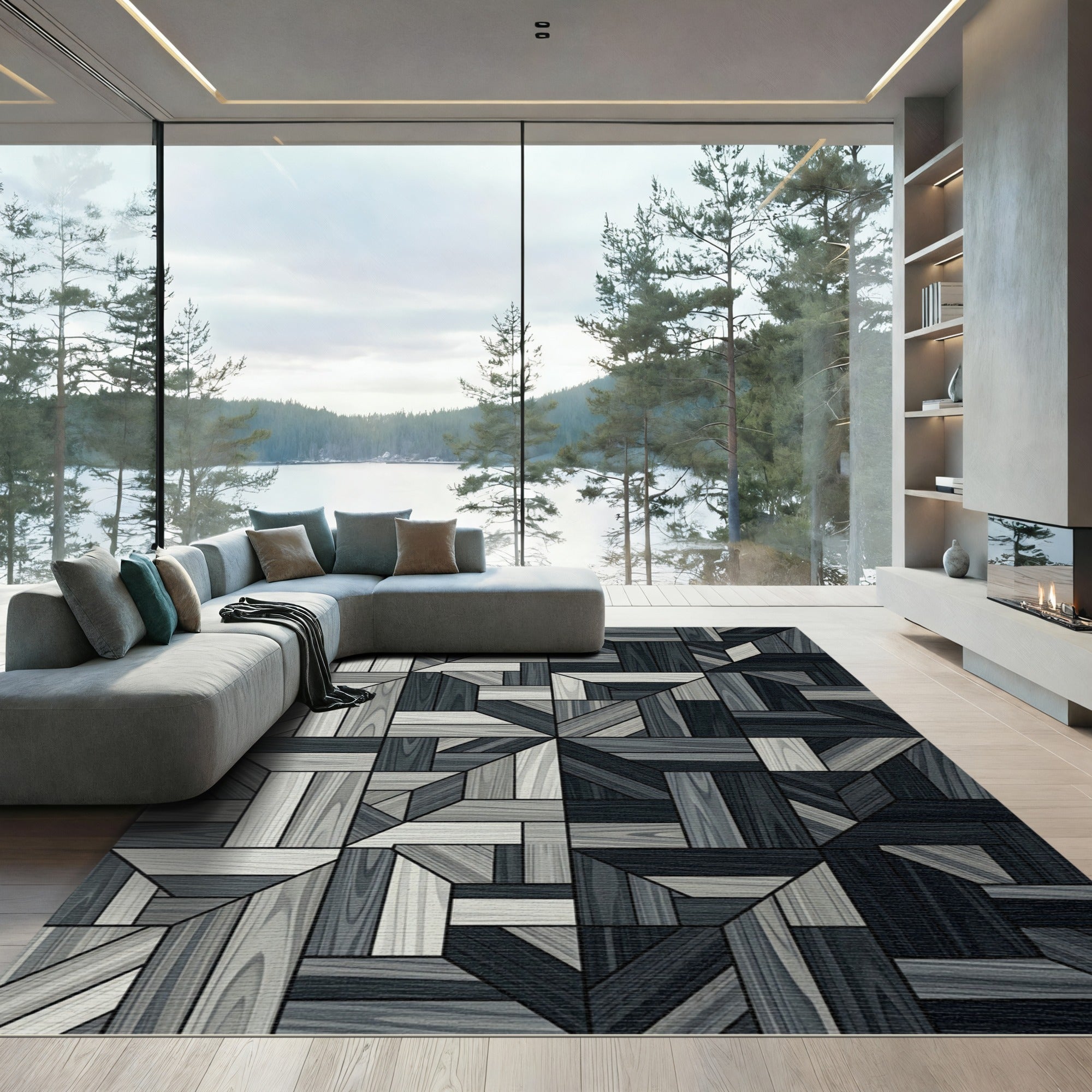 Cool Geometric Wood Grain Panels Rug