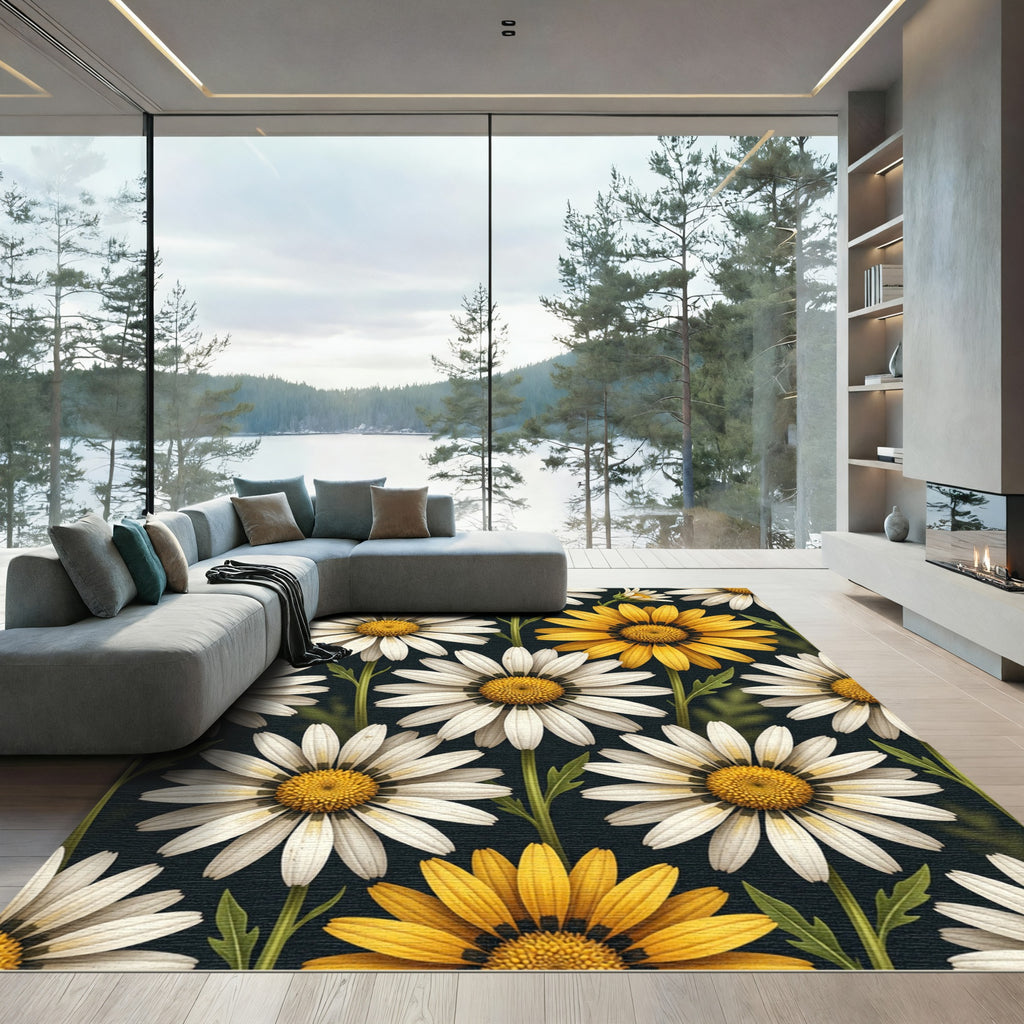 Elegant Sunlit Daisy Meadow Floral Rug
