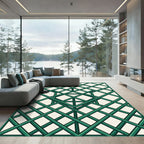 Geometric Intersecting Emerald Grid Rug