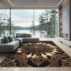 Ornate Golden Baroque Radial Sunburst Rug