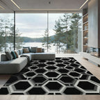 Gray Interlocking Hexagon Geometric Rug