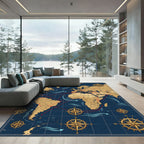 Antique Maritime World Map Navigation Chart Rug