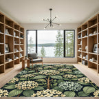 Cream Hydrangea Botanical Midnight Floral Rug