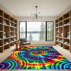 Vibrant Psychedelic Rainbow Concentric Swirl Rug