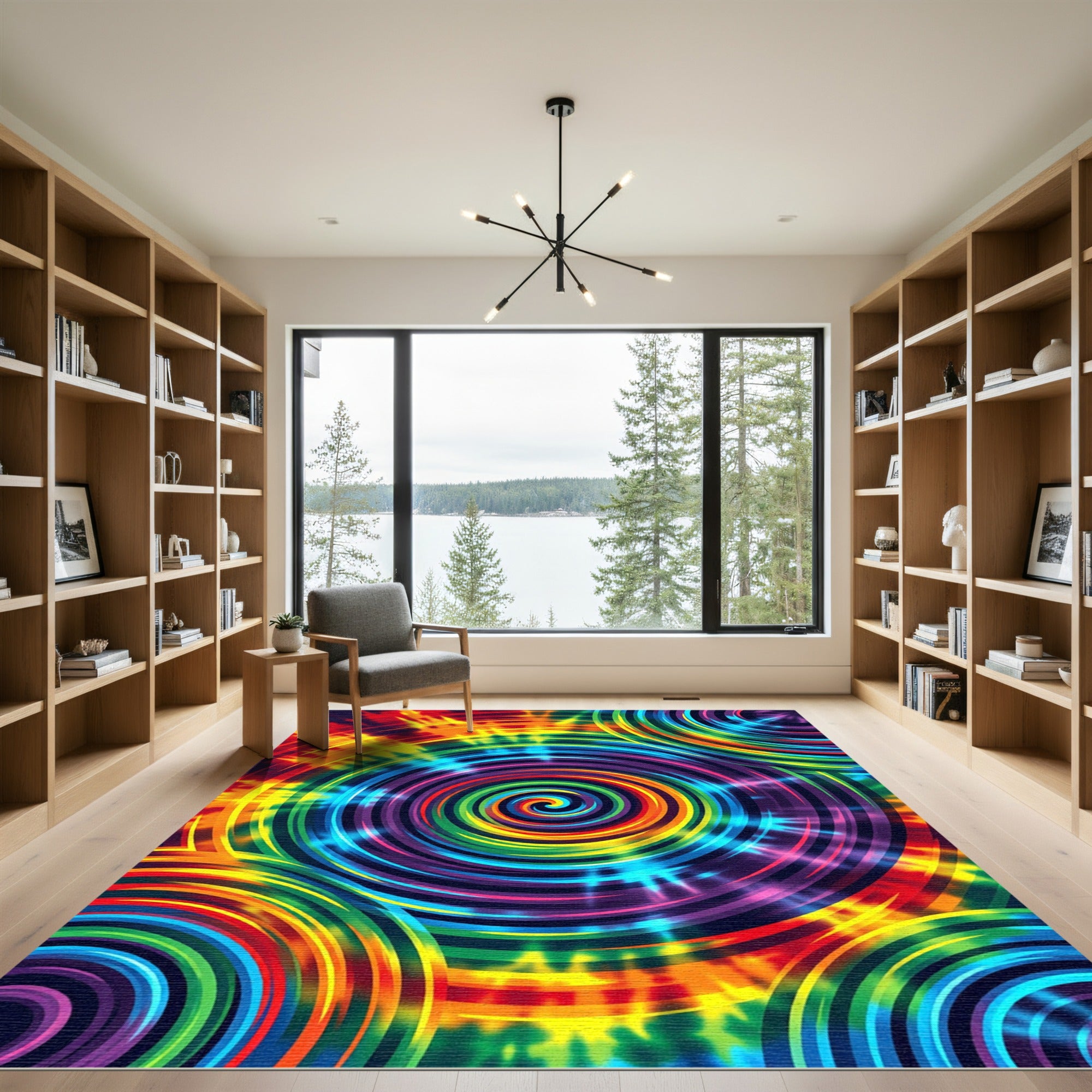Vibrant Psychedelic Rainbow Concentric Swirl Rug