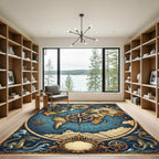 Vintage Dragon World Map Compass Rose Rug