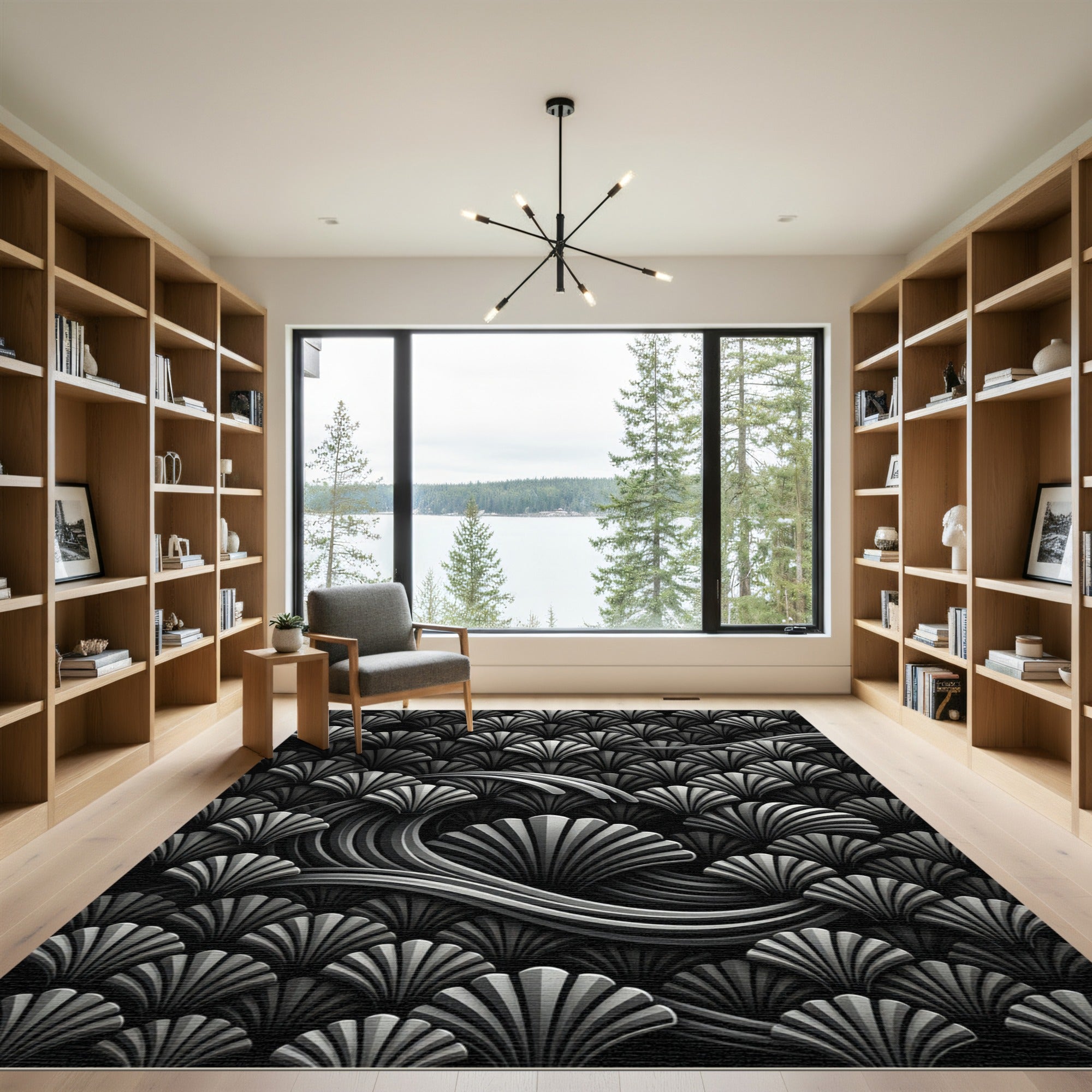 Art Deco Shell Wave Monochromatic Rug
