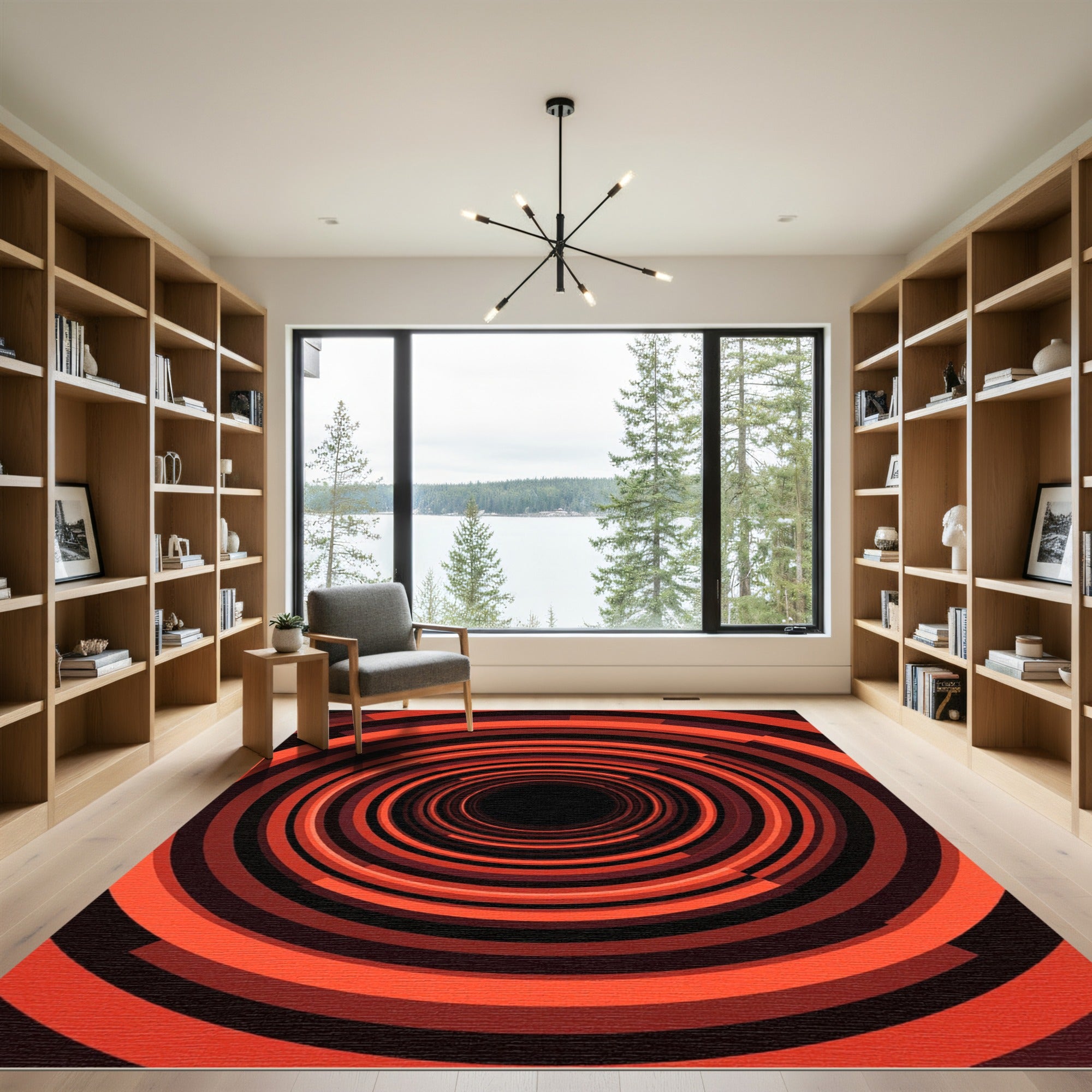Red Concentric Circles Vortex Tunnel Rug