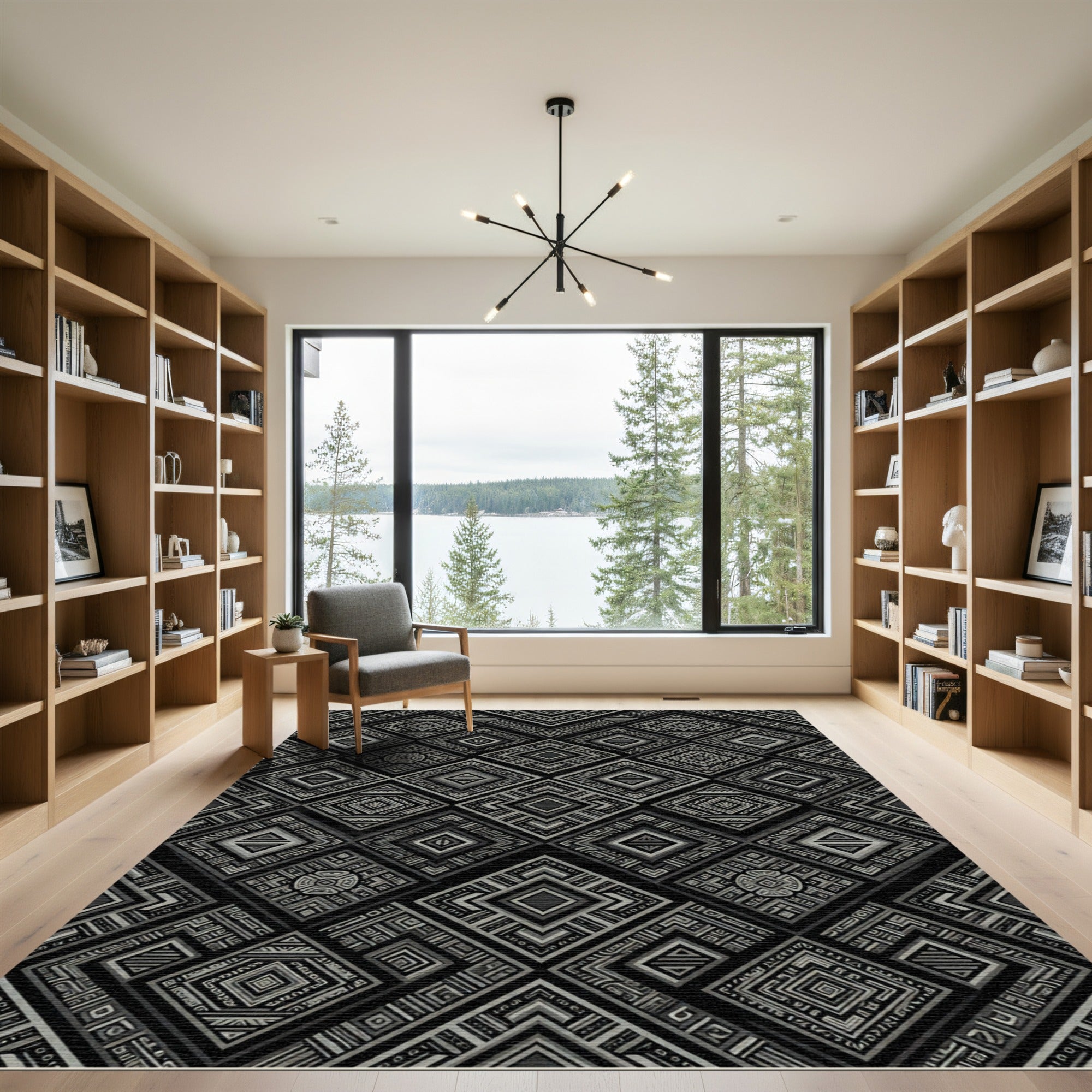 Geometric Black Silver Diamond Rug