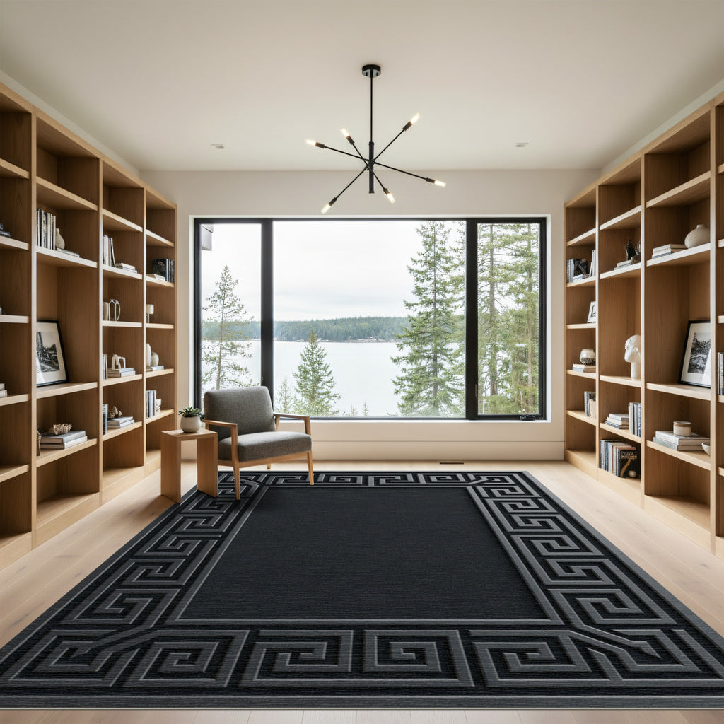 Dark Gray Square Greek Key Rug
