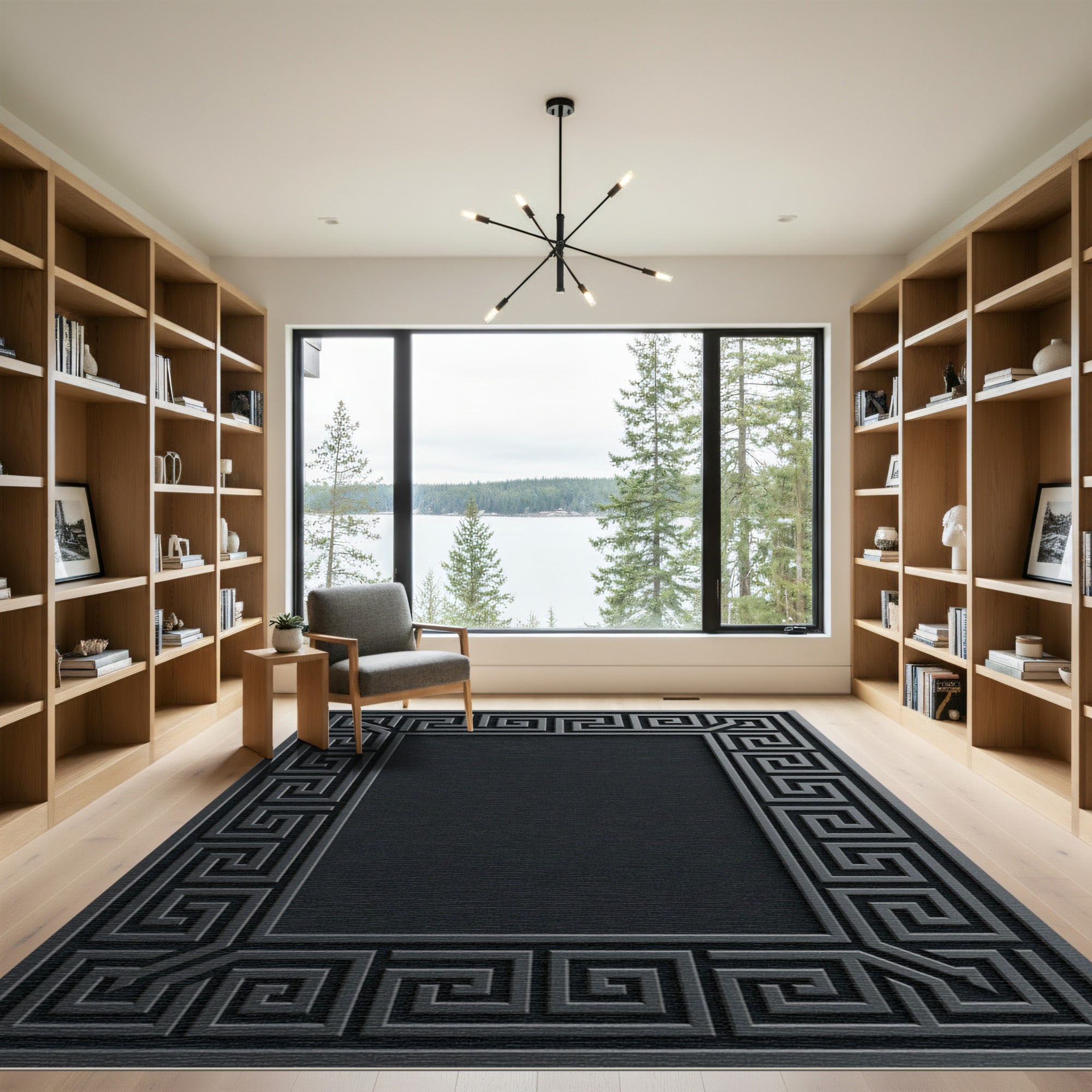 Dark Gray Square Greek Key Rug
