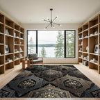 Ornate Golden Hexagon Floral Arrangement Rug