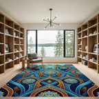 Azure Gold Arabesque Medallion Weave Rug