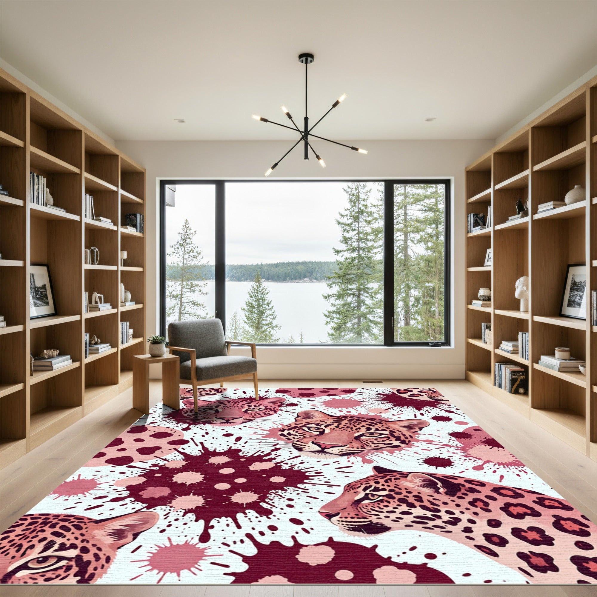 Blush Pink Leopard Ink Splatter Rug
