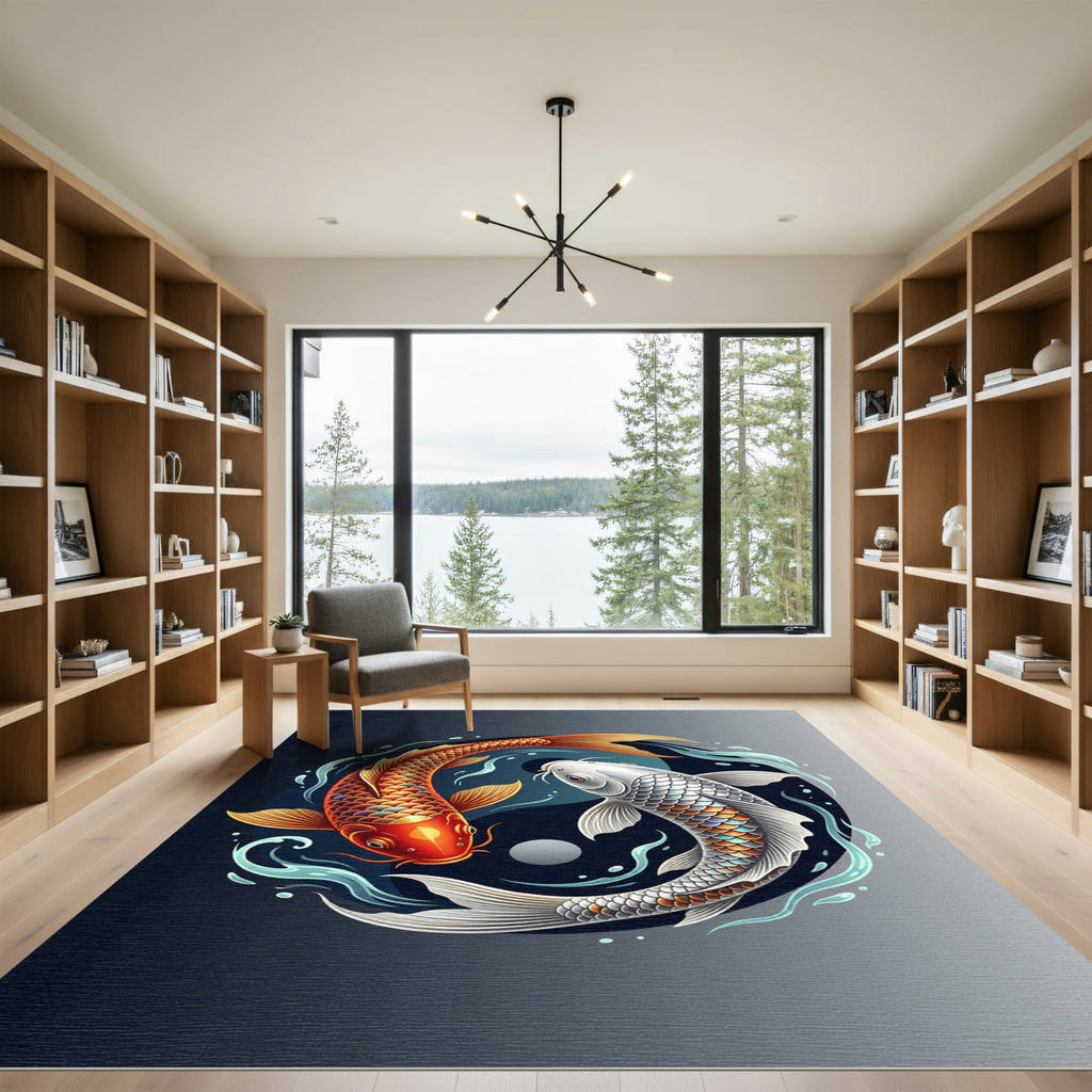 Yin Yang Koi Fish Circular Art Rug