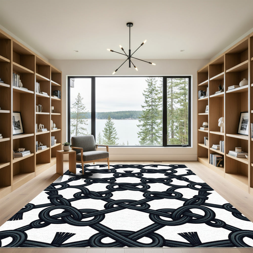 Black Woven Knot Lattice Rug