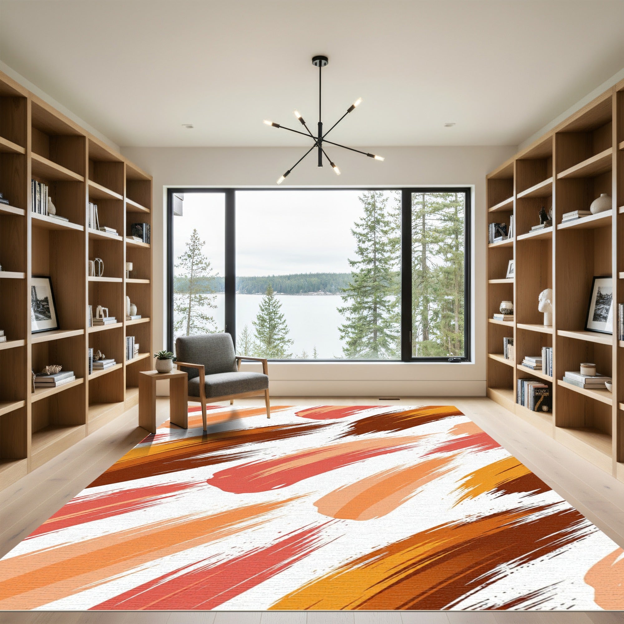 Abstract Terracotta Ochre Brush Stroke Rug