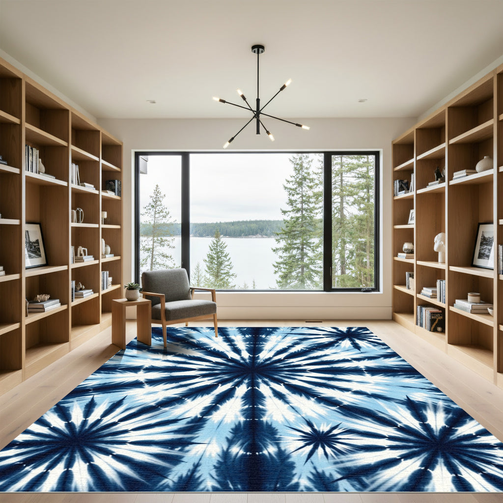 Indigo Kaleidoscope Shibori Sunburst Rug