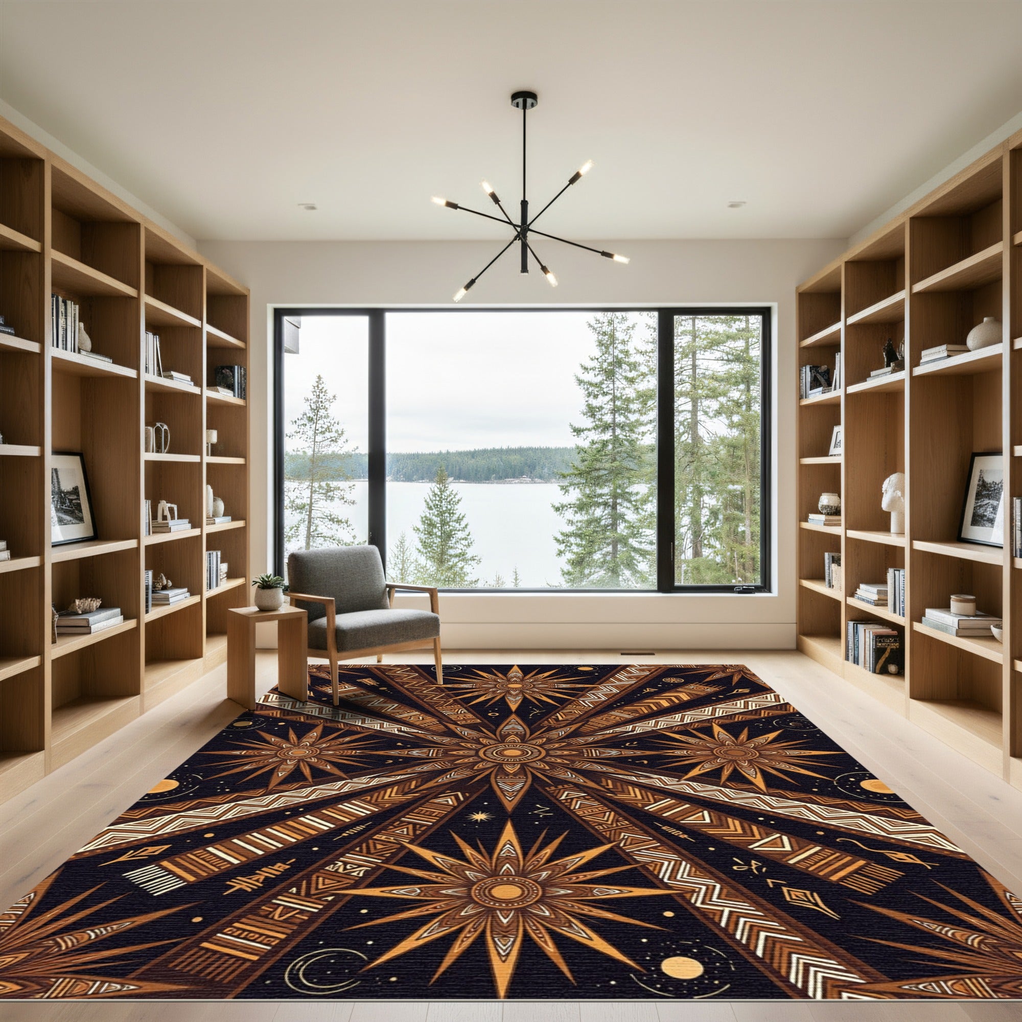 Golden Sunburst Starburst Ethnic Geometric Rug