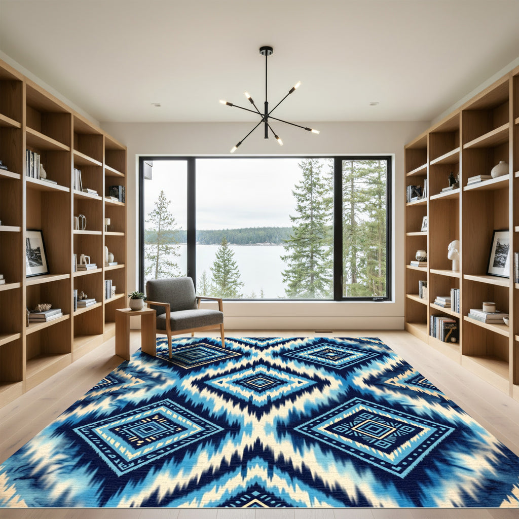 Deep Blue Diamond Tribal Diamond Rug
