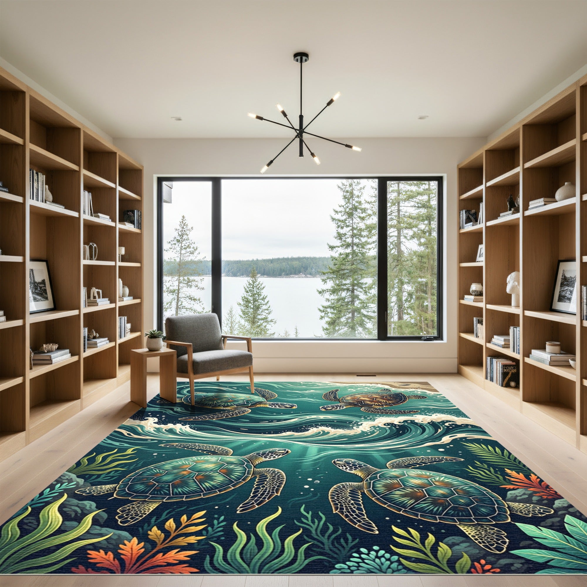 Ethereal Sea Turtle Ocean Wave Art Rug