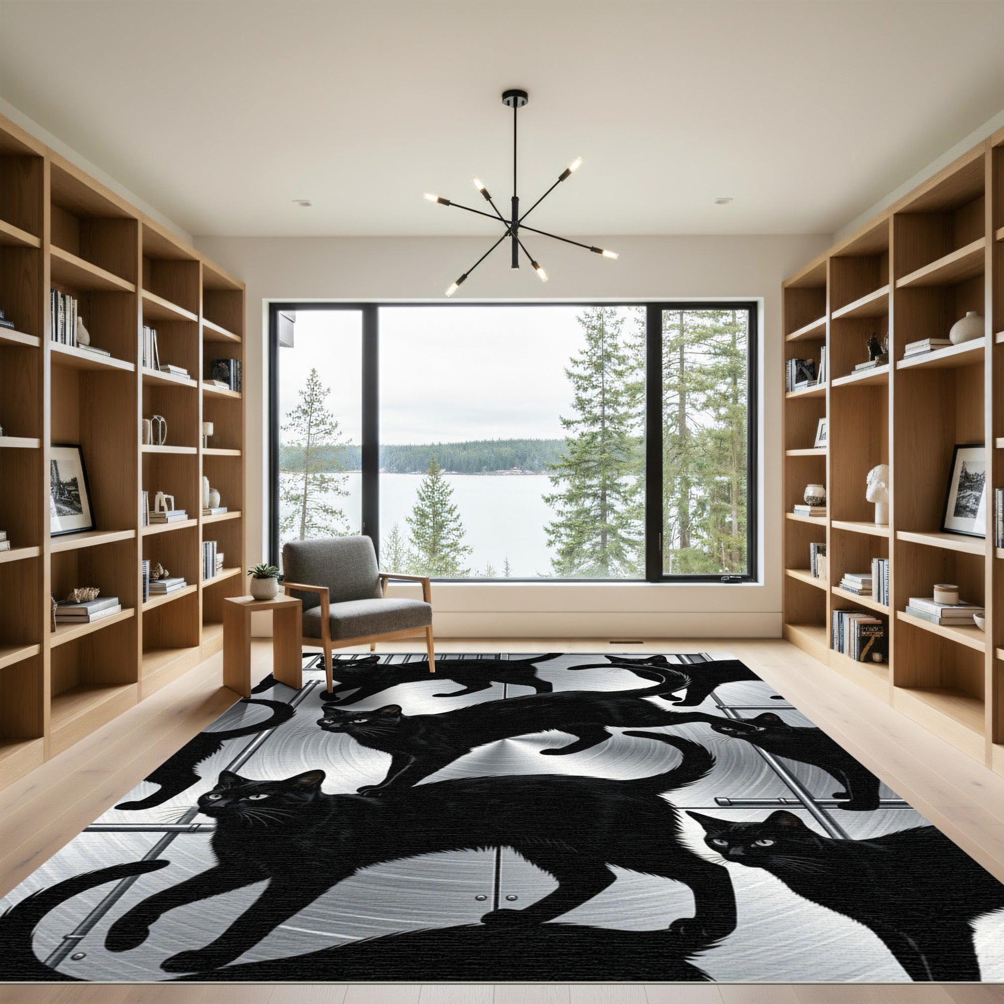 Black Cats On Brushed Metal Background Rug